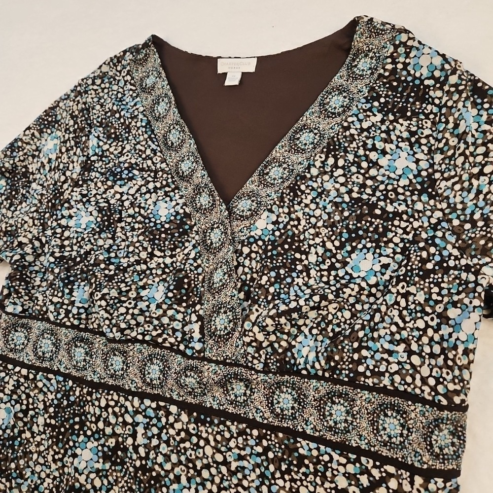Charter Club Womens 1X Nylon Lined Pullover Top Blouse All Over Print